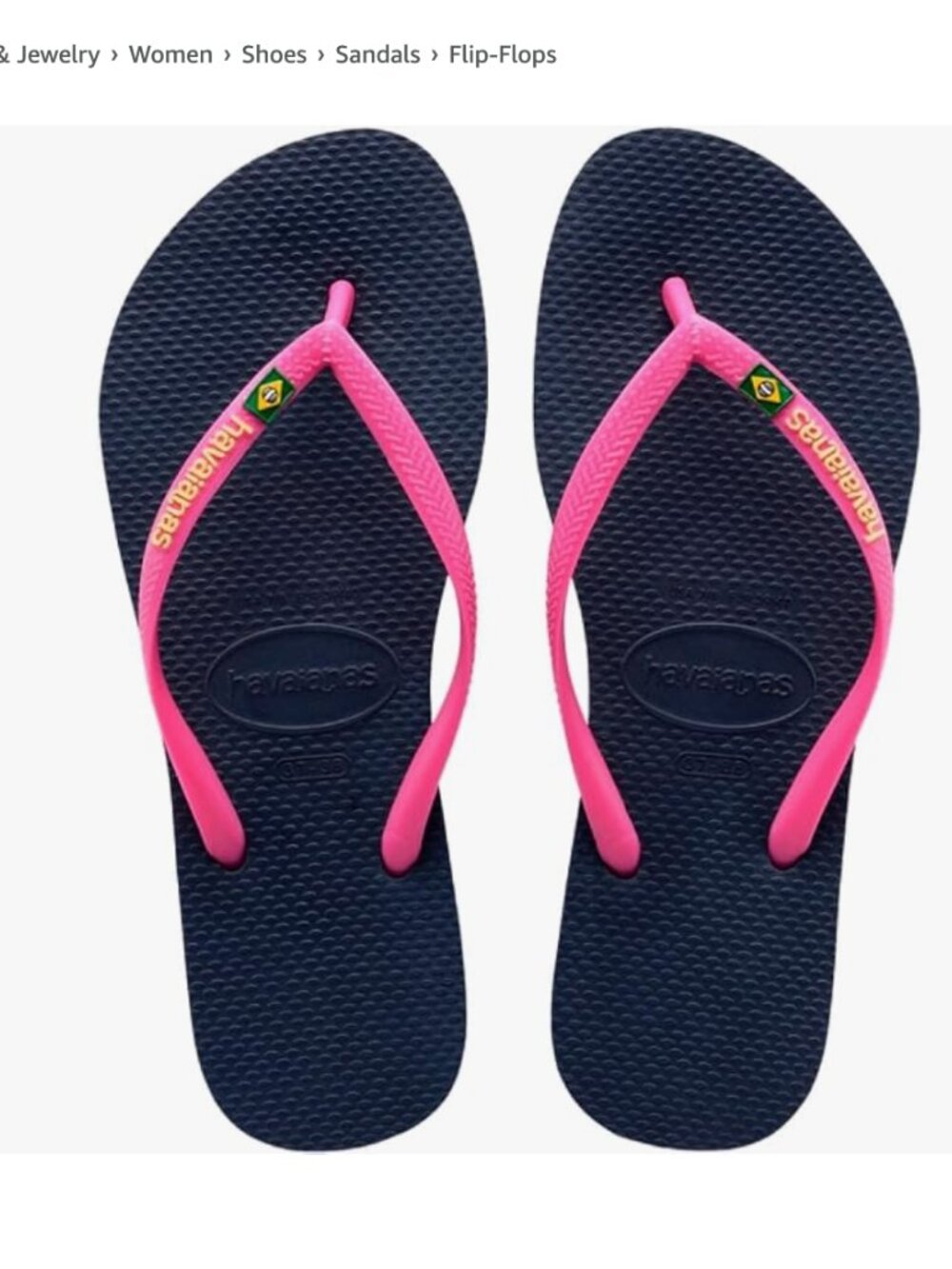 Havaianas Brazil Logo Thong FlipFlop Sandals Dark B=blue Hot pink 37/38